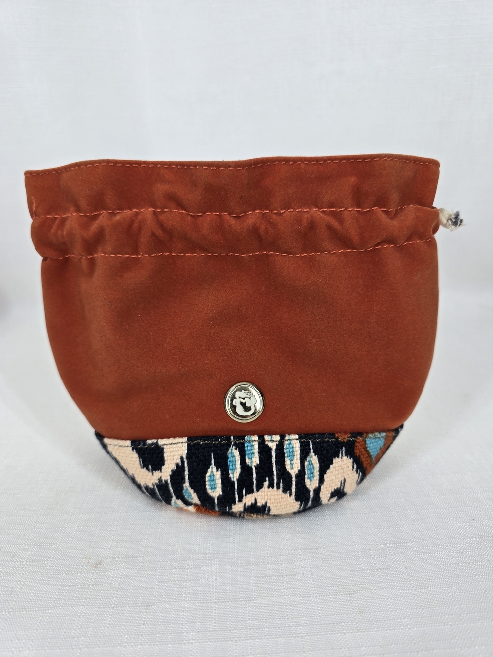 Spartina 449 Rust Brown Drawstring Cosmetic Pouch with Patterned Base